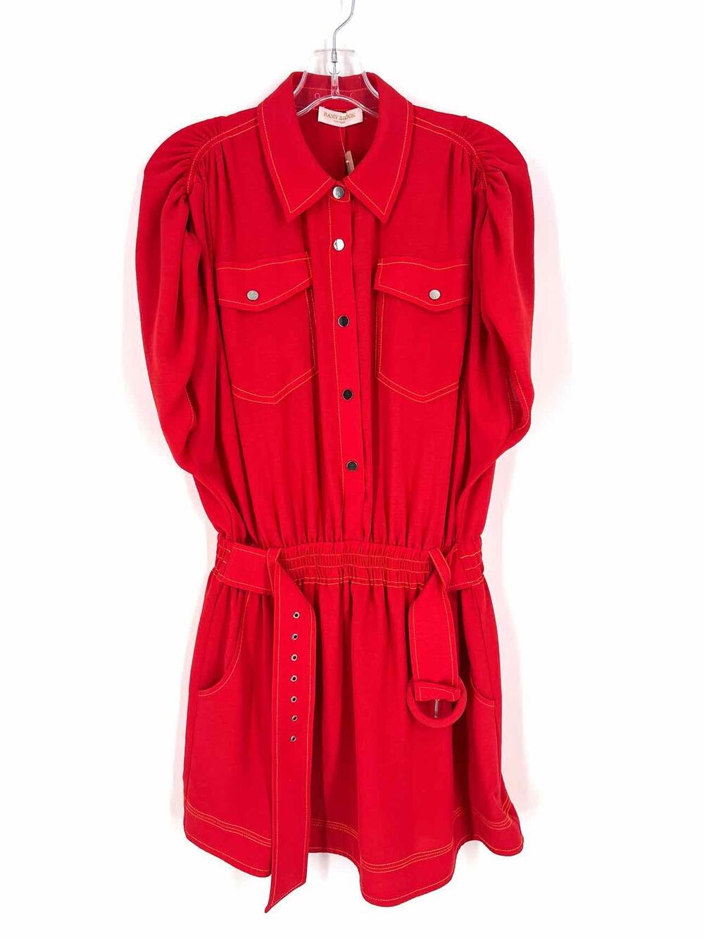 Ramy Brook Size M ? Red/Orange Cinched Buttons Designer Dress